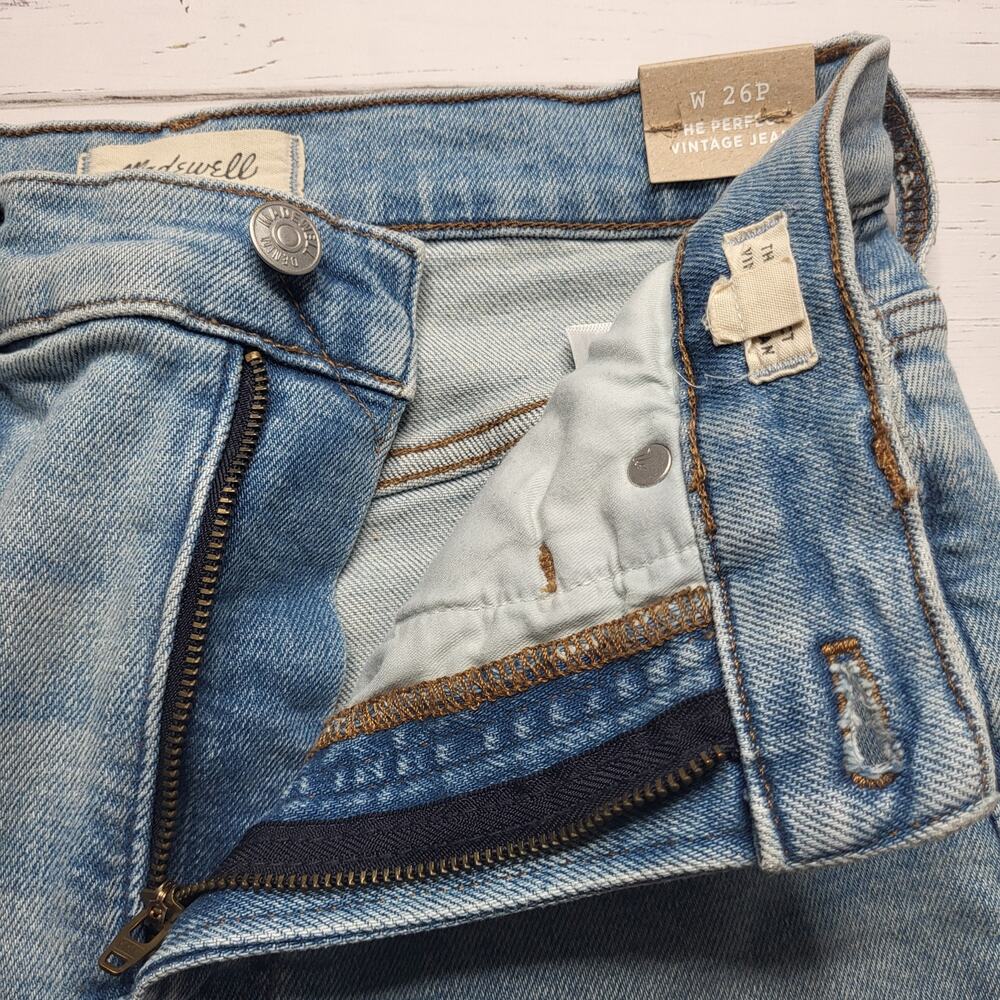 Madewell Petite Perfect Vintage Jeans Light Coffee Wash Worn In Edition Rip 26P - Picture 7 of 14